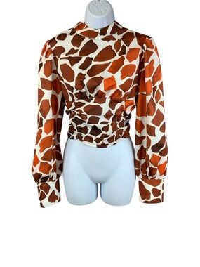 Shein Rust/White Leopard Print Cropped Blouse